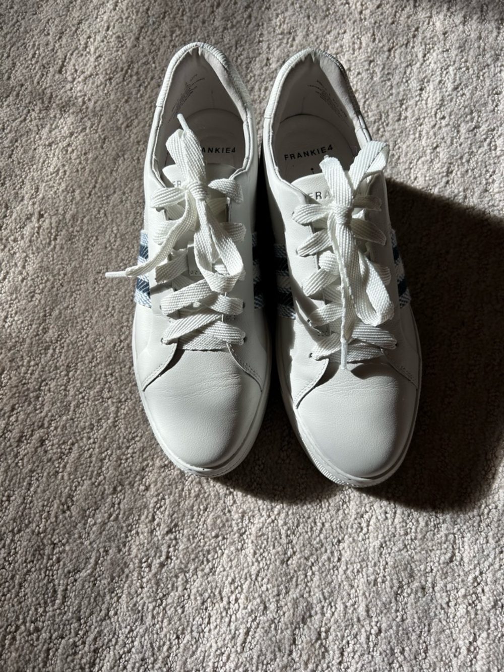 Frankie 4 White Platform Lace-Up Sneakers with Blue Stripe Detail - Picture 5 of 7
